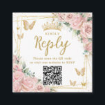 Pink Floral Butterflies Quinceanera RSVP QR Code Enclosure Card<br><div class="desc">Elegant Soft Pink Floral Square QR Code RSVP Enclosure Cards. Personalize them easily and quickly, simply click the customize it further button to edit the texts, change fonts and fonts colors. Featuring beautiful soft pink roses, gold butterflies and a gold geometric frame. Matching items available in store. (c) Somerset Fine...</div>