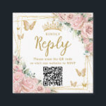 Pink Floral Butterflies Quinceanera RSVP QR Code Enclosure Card<br><div class="desc">Elegant Soft Pink Floral Square QR Code RSVP Enclosure Cards. Personalize them easily and quickly, simply click the customize it further button to edit the texts, change fonts and fonts colors. Featuring beautiful soft pink roses, gold butterflies and a gold geometric frame. Matching items available in store. (c) Somerset Fine...</div>