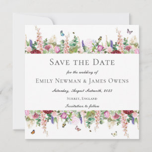 Pink Floral Butterflies Save the Date Invitation