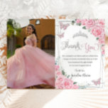 Pink Floral Butterflies Sweet 16 Quinceañera Photo Thank You Card<br><div class="desc">Personalize this lovely photo / picture thank you card with your own wording easily and quickly. Simply click the Edit Using Design Tools button to further edit the text, wording, font style, font size, font color, add more text, move or remove some images. The butterflies and crown are movable, resizable,...</div>
