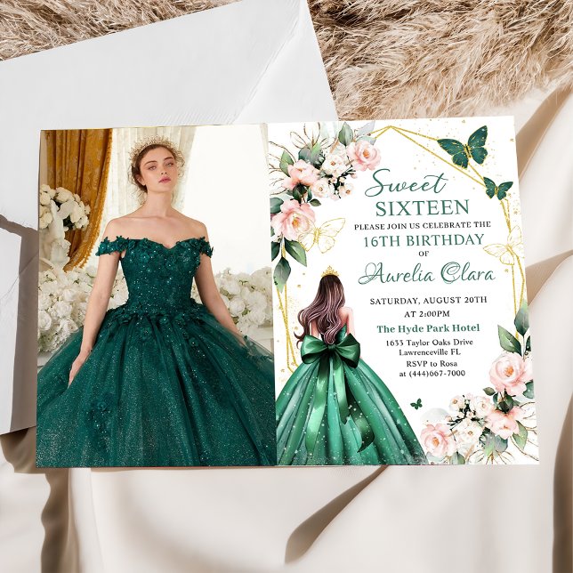 Pink Floral Butterflies Sweet sixteen 16th Photo Invitation (Creator Uploaded)