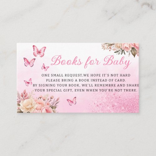 Pink Floral Butterfly Baby Shower Books for Baby Enclosure Card