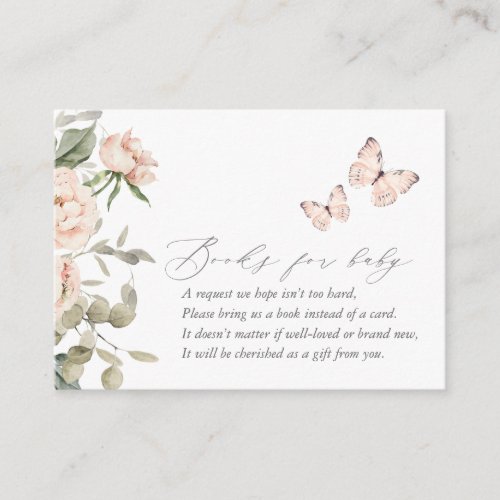 Pink Floral Butterfly Baby Shower Books for Baby Enclosure Card