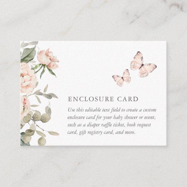 Pink Floral Butterfly Baby Shower Custom Enclosure Card (Front)