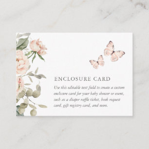 Pink Floral Butterfly Baby Shower Custom Enclosure Card