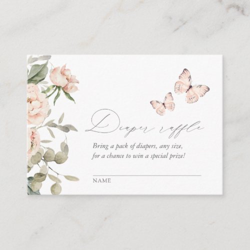 Pink Floral Butterfly Baby Shower Diaper Raffle Enclosure Card