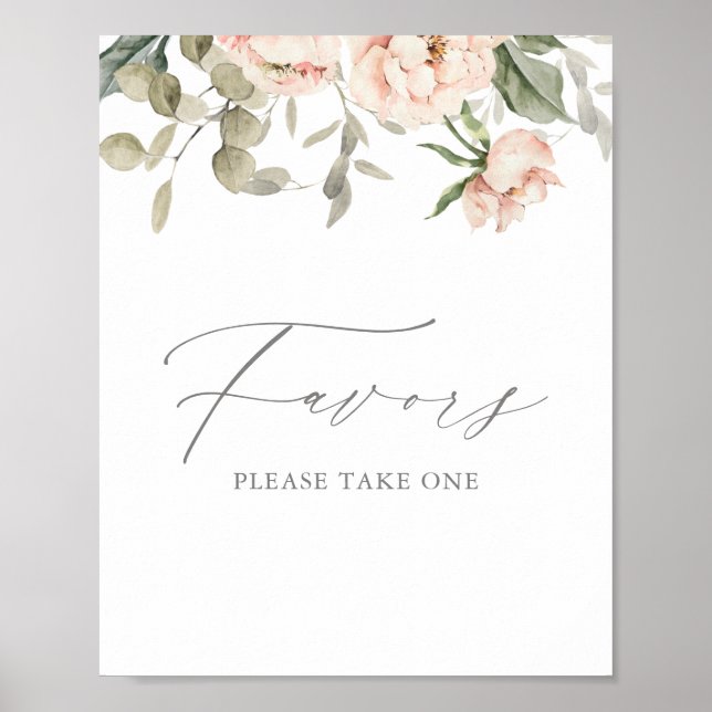 Pink Floral Butterfly Baby Shower Favors Sign (Front)