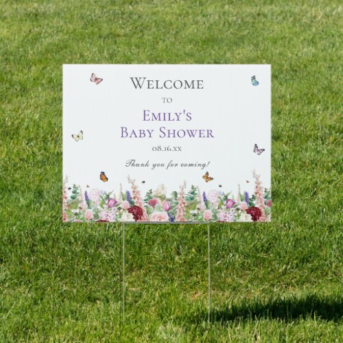 Pink Floral  Butterfly Baby Shower Welcome Sign