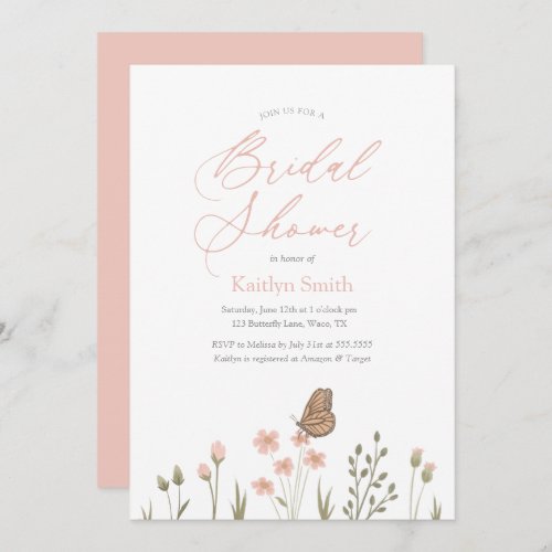 Pink Floral Butterfly Bridal Shower Invitation