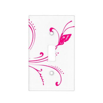 Pink Floral Butterfly Design Light Switch Cover by OneStopGiftShop at Zazzle