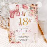 Pink Floral Butterfly Girl 18th Birthday Party Invitation<br><div class="desc">Pink Floral Butterfly Girl 18th Birthday Party Invitation</div>