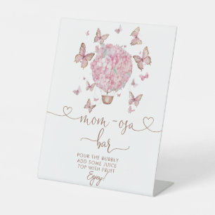 Pink Floral Butterfly Girl Baby Mom-osa Bar Pedestal Sign