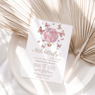 Pink Floral Butterfly Girl Baby Shower Invitation