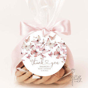 Pink Floral Butterfly Girl Baby Shower Thank You Favor Tags