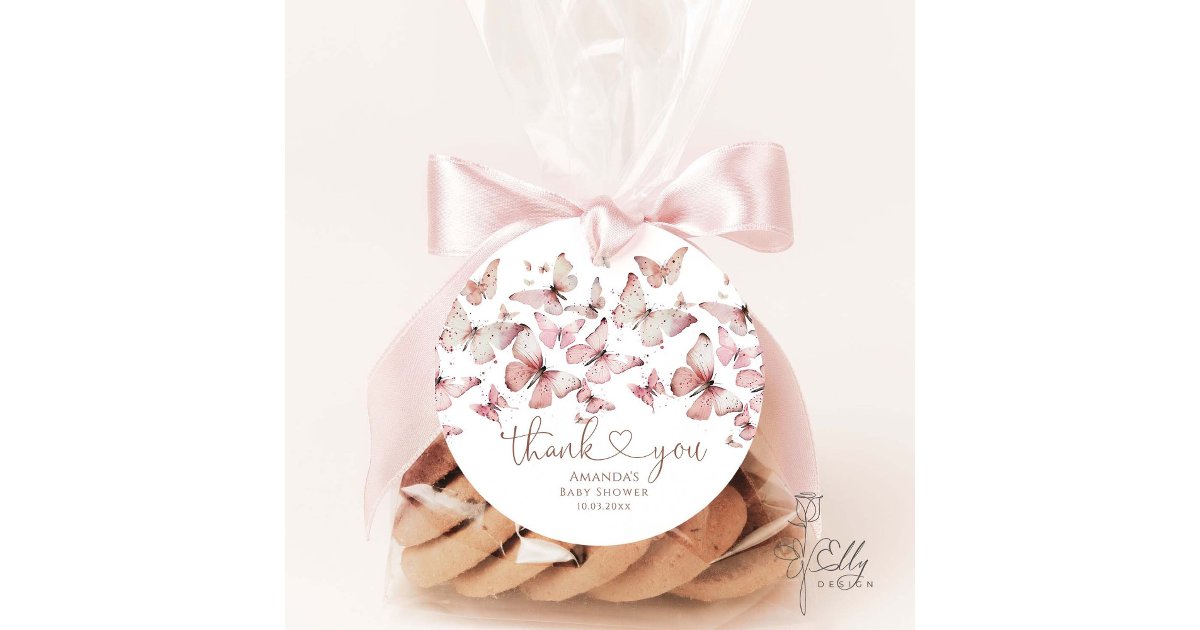 Pink Floral Butterfly Girl Baby Shower Thank You Favor Tags | Zazzle
