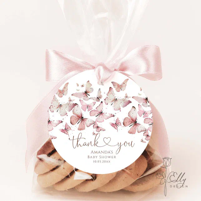 Pink Floral Butterfly Girl Baby Shower Thank You Favor Tags | Zazzle