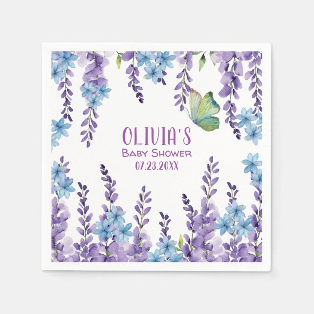 Pink Floral Butterfly Girl Baby Shower Welcome Napkins (Front)