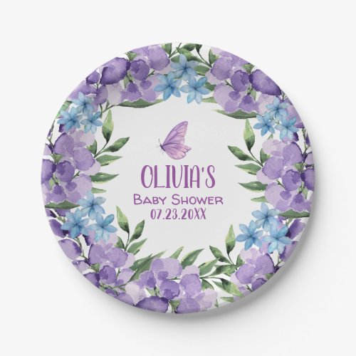 Pink Floral Butterfly Girl Baby Shower Welcome Paper Plates