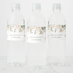 Pink Floral Butterfly Girl Birthday Party Water Bottle Label