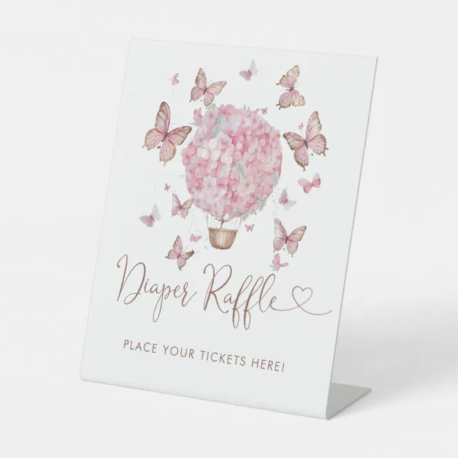 Ladies Raffle Sign Pink Floral Butterfly Girl Diaper Raffle Ticket Pedestal Sign | Zazzle