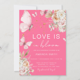 Pink Floral Butterfly Loves in Bloom Bridal Shower Invitation