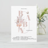 Pink floral butterfly minimalist Girl Baby Shower Invitation (Standing Front)