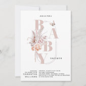 Pink floral butterfly minimalist Girl Baby Shower Invitation (Front)