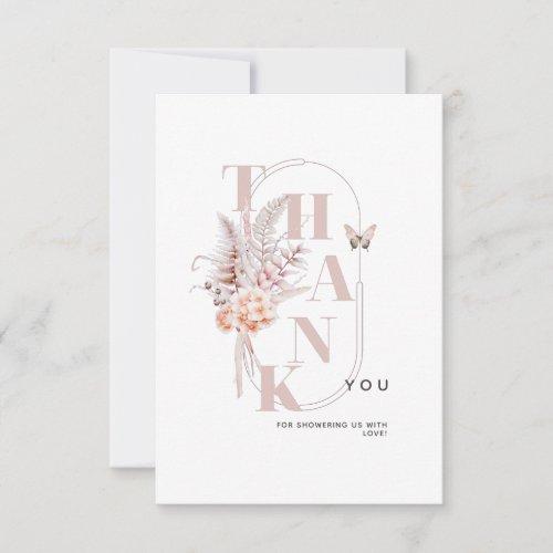 Pink floral butterfly minimalist Girl Baby Shower Thank You Card