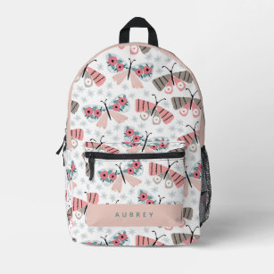 Pink Floral Butterfly Pattern Printed Backpack