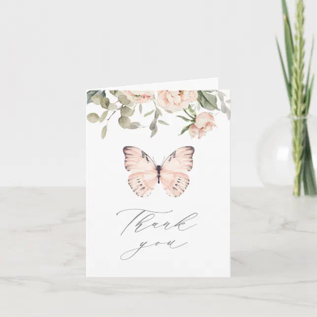 Pink Floral Butterly Girl Baby Shower Thank You Card | Zazzle