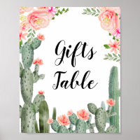 Pink Floral Cactus Gifts Table Sign