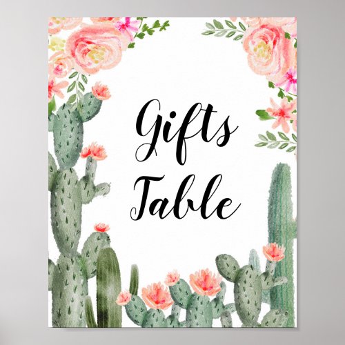Pink Floral Cactus Gifts Table Sign