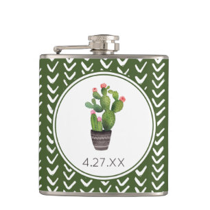 Pink Floral Cactus Hip Flask