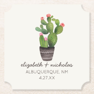 Pink Floral Cactus Paper Coaster