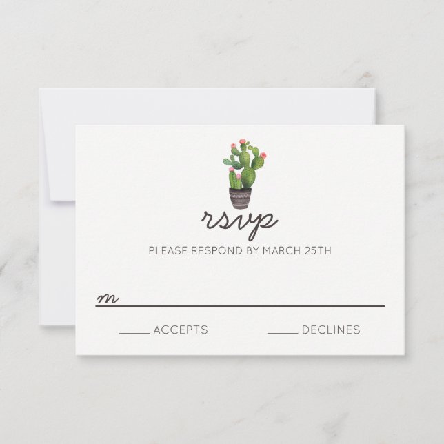 Pink Floral Cactus - RSVP Card (Front)