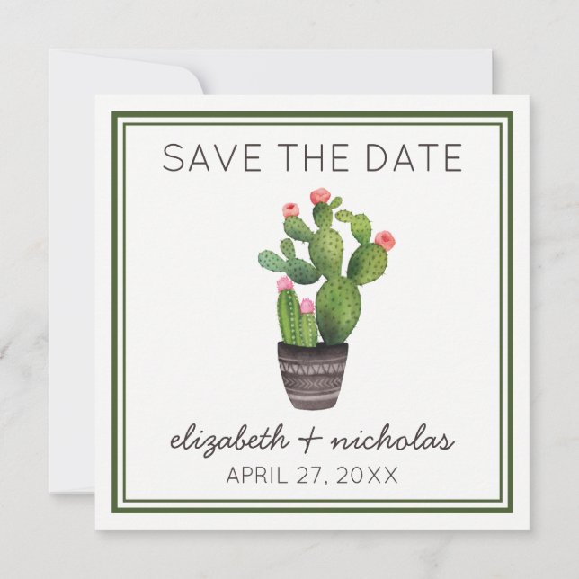 Pink Floral Cactus Save The Date (Front)