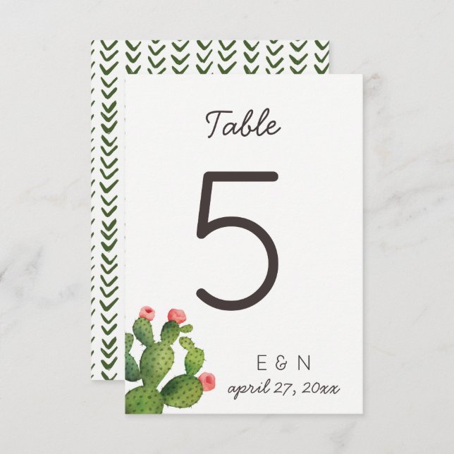 Pink Floral Cactus - Table Number (Front/Back)