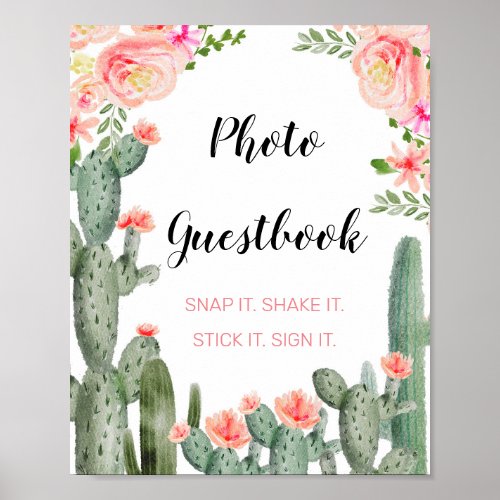 Pink Floral Cactus Watercolor Photo Guestbook