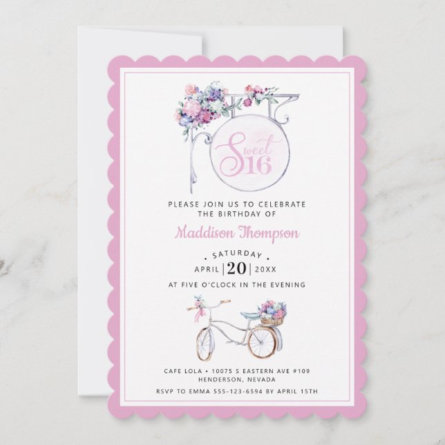 Pink Floral Cafe Sign | Sweet 16 Invitation (Front)