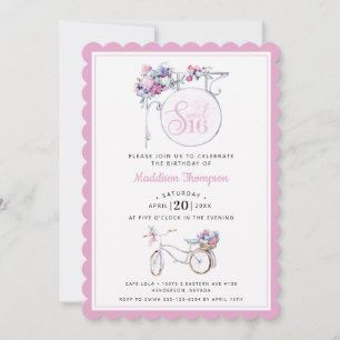 Pink Floral Cafe Sign Sweet 16 Invitation