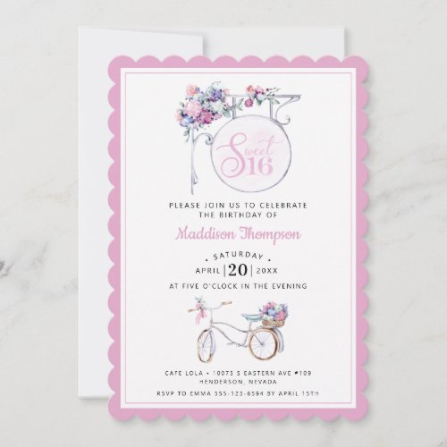 Pink Floral Cafe Sign  Sweet 16 Invitation