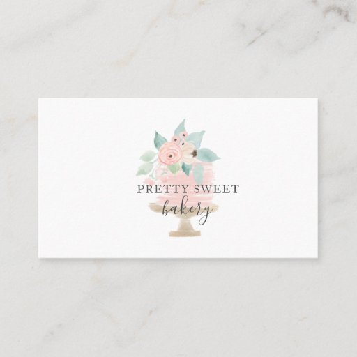 Customizable Pink Floral Cake Bakery Business Cards