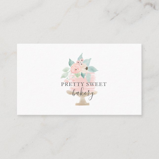 Pink Floral Cake Bakery Business Cards (Front)