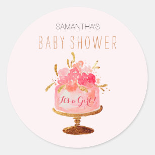 Pink Floral Cake Its a Girl Baby Shower Sticker