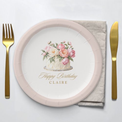 Pink Floral Cake Stylish Birthday Party Paper Plates