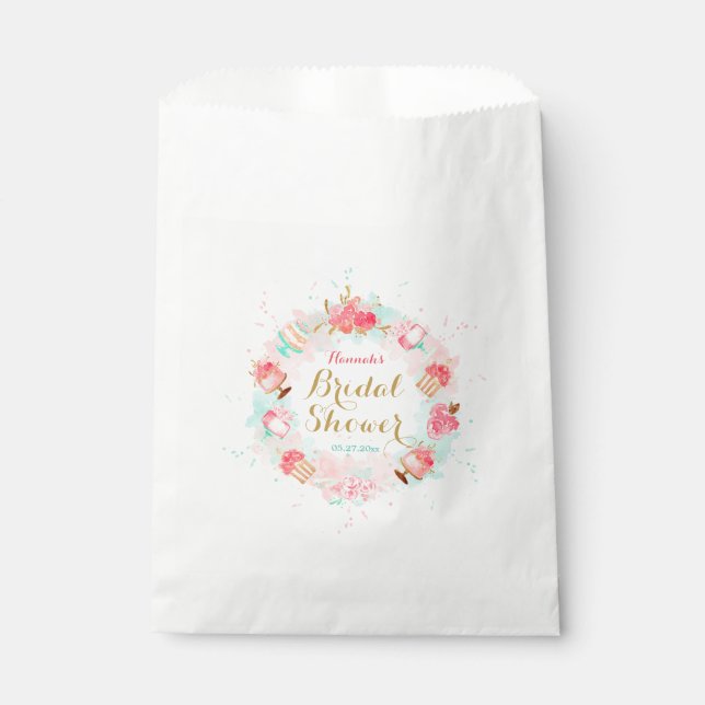 Pink Floral Cake Wreath Bridal Shower Favor Bags (Front)