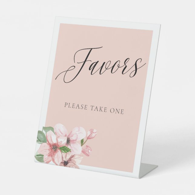 Pink Floral Calligraphy Favors Sign (Front)
