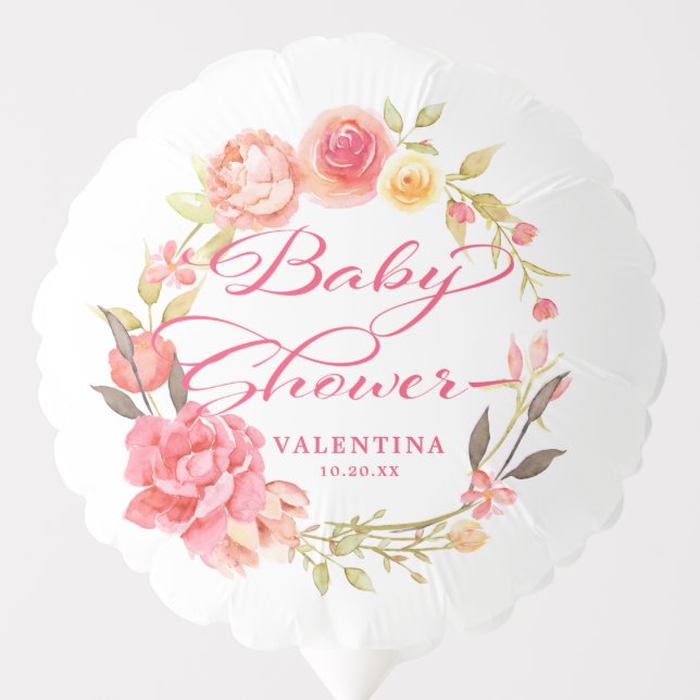 Pink Floral Calligraphy Girly Baby Shower Balloon (Front)