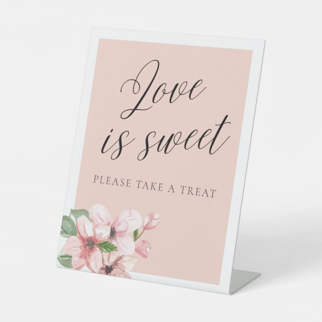 Pink Floral Calligraphy Love is Sweet Sign (Front)