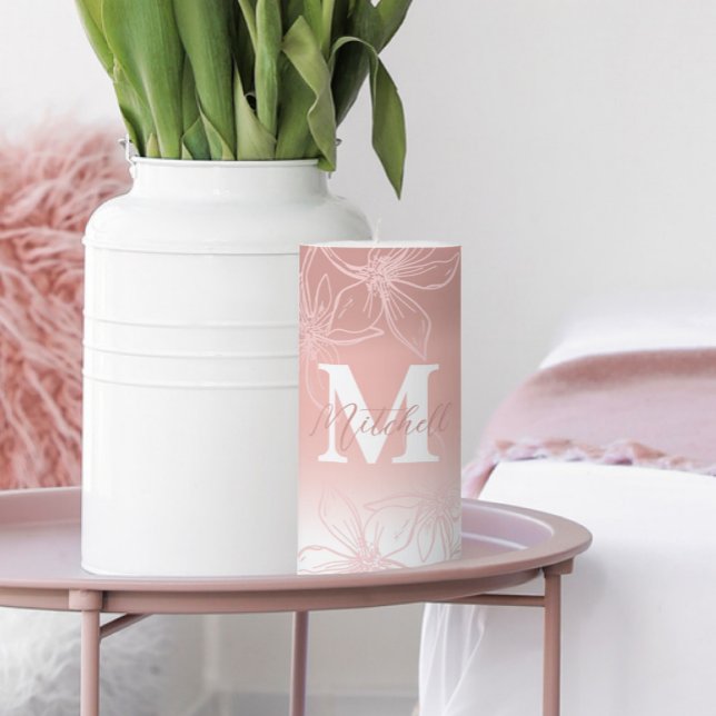 Pink Floral Calligraphy Monogram  Pillar Candle (Creator Uploaded)
